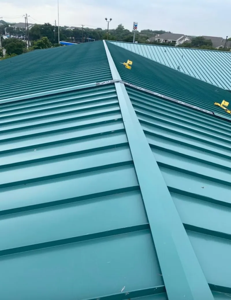 Green commercial metal roof ridge and valley for Metal Roof Repair in Woods Cross